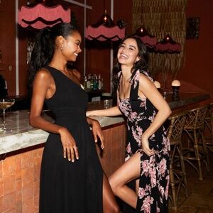 Lulus Passionate Forever Black Floral Print Bow Strap Maxi Dress - Size S